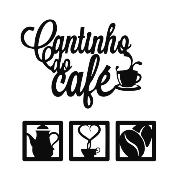 Kit Cantinho do Café 4 Peças com 30cm Decoração para Cozinha mdf preto brilho