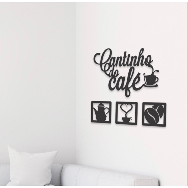 Kit Cantinho do Café 4 Peças com 30cm Decoração para Cozinha mdf preto brilho - Imagem 3