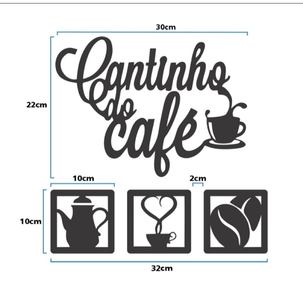 Kit Cantinho do Café 4 Peças com 30cm Decoração para Cozinha mdf preto brilho - Imagem 4