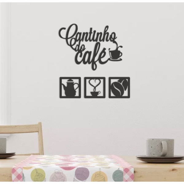 Kit Cantinho do Café 4 Peças com 30cm Decoração para Cozinha mdf preto brilho - Imagem 2