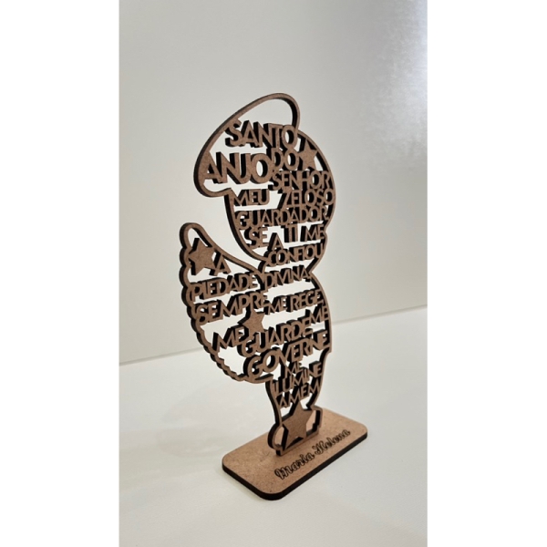 Anjinho em mdf oração santo anjo vazado laser batizado eucaristia - Imagem 2