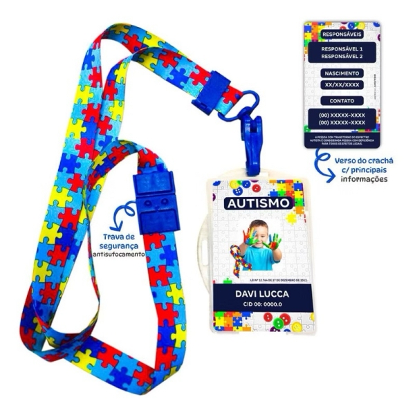 Crachá personalizado para autista com cordão e porta crachá orginal autismo - Imagem 2