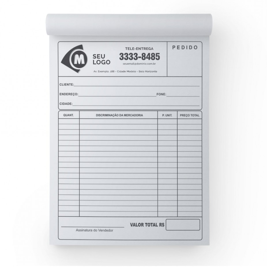 Bloco Pedido Recibo personalizado 14x10cm A6 colado - Imagem 3