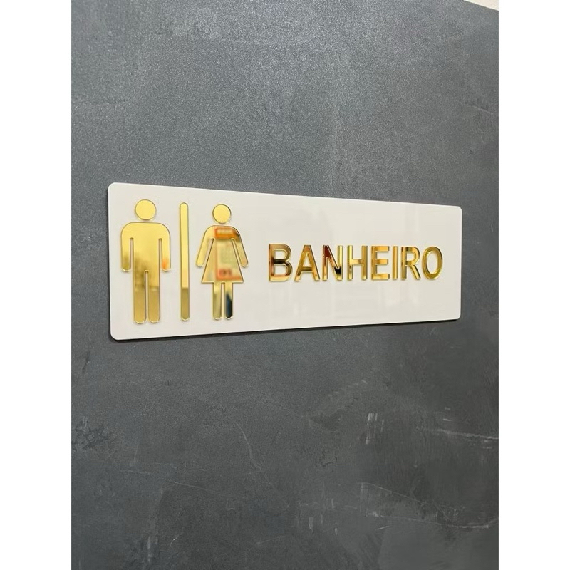Placa Sinalização Para Portas com MDF e Acrílico Espelhado 10x30cm - Imagem 4